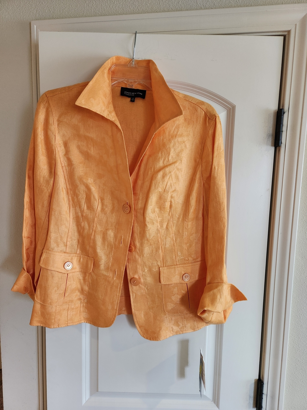 Jones New York Collection Women's Orange Linen Blend Button Jacket